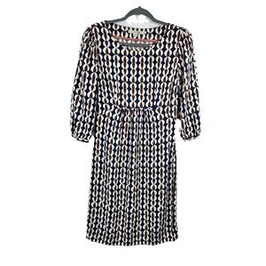 Boden Retro 60s Style Geometric Jersey Dress Blue Brown Mod Aesthetic Size 4L